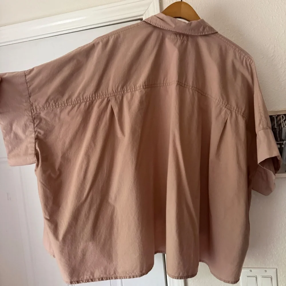 ITAMI dusty rose blush pink boxy oversized short sleeve cropped shirt top‎